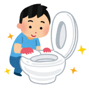 トイレを掃除している男性のイラスト