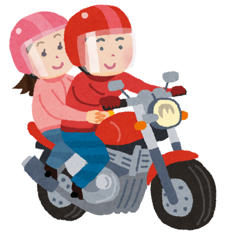 バイクに二人乗りのイラスト